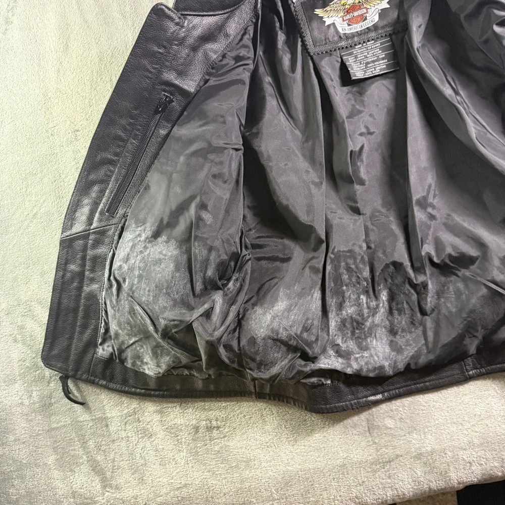 Harley Davidson Womens Black Leather Motorcycle Jacket Size L Biker Riding Y2K - Picture 5 of 11